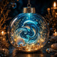 Round crystal PET ornament with dolphin inside, gold cap, and hanging chain