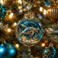 Round crystal PET ornament with sea turtle inside, gold cap, and hanging chain