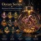 Octopus-themed crystal ornament with teal-purple glitter, gold top, and hanging chain