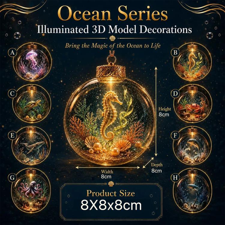 Ocean Series crystal ornament with octopus design, gold top, and hanging chain