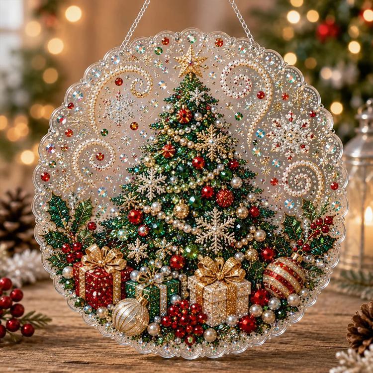 Christmas Pearl Diamond Art Hanging Ornament Kit DIY Material Kit, White Packaging Box, Color Packaging Box