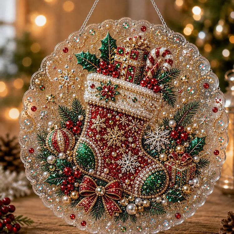 Christmas Pearl Diamond Art Hanging Ornament Kit DIY Material Kit, White Packaging Box, Color Packaging Box