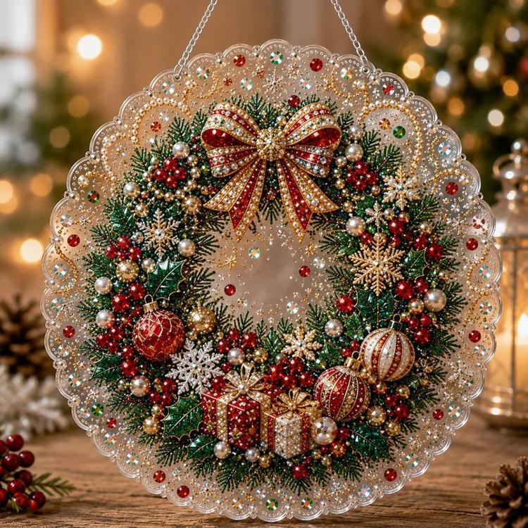 Christmas Pearl Diamond Art Hanging Ornament Kit DIY Material Kit, White Packaging Box, Color Packaging Box
