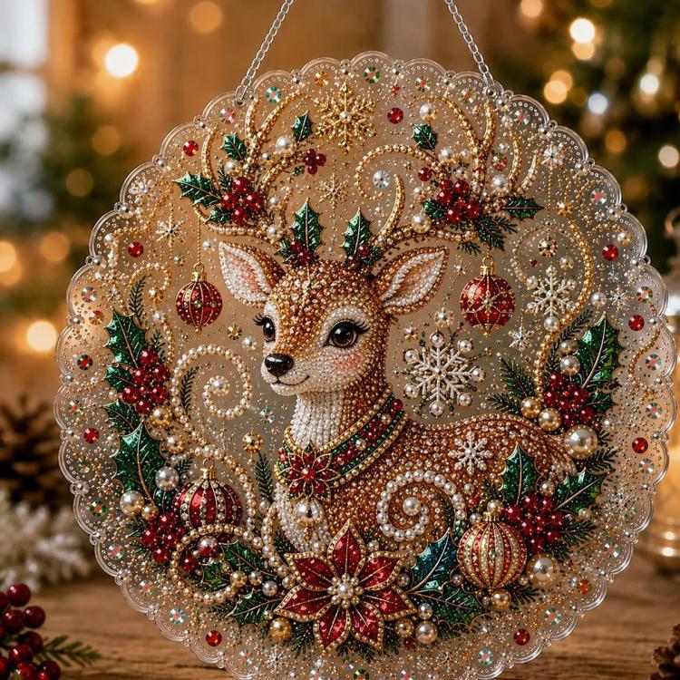 Christmas Pearl Diamond Art Hanging Ornament Kit DIY Material Kit, White Packaging Box, Color Packaging Box