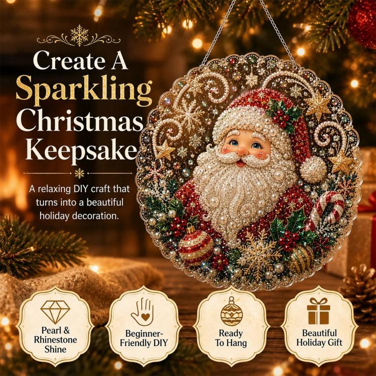 Christmas Pearl Diamond Art Hanging Ornament Kit DIY Material Kit, White Packaging Box, Color Packaging Box