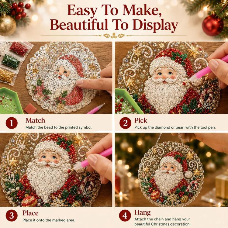Christmas Pearl Diamond Art Hanging Ornament Kit DIY Material Kit, White Packaging Box, Color Packaging Box