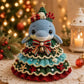 Crochet dolphin Christmas tree DIY kit figure with striped bow and bell topper
