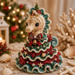 Crochet seahorse Christmas tree DIY kit figure with bow, bell, and star accents