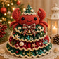 Crochet octopus Christmas tree DIY kit figure with plaid bow and bell topper