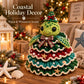 Crochet sea turtle Christmas tree DIY kit figure with plaid bow and bell topper