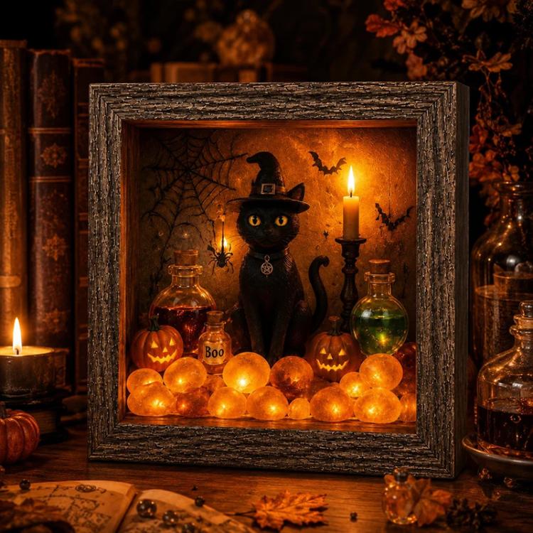 DIY Lighted Halloween Ornament Shadow Box Night Light Kit, 22.1x17.1x4.6cm, 31.8x22.8x4.6cm