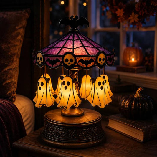 Halloween Ghost Carousel Motion Night Light Table Lamp Ornament, Ghost, Pumpkin
