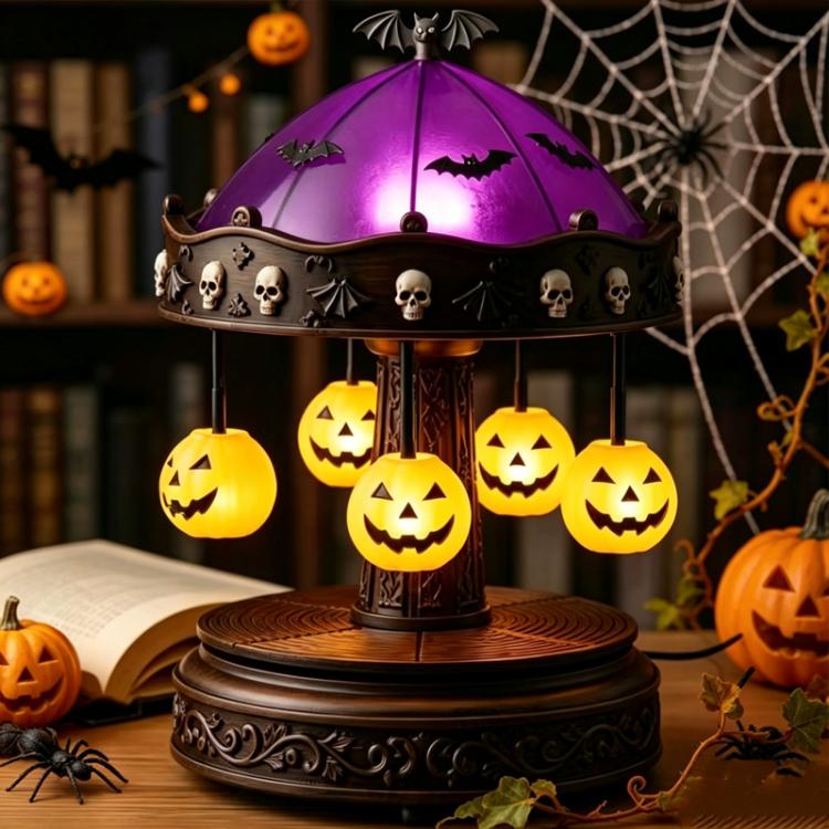 Halloween Ghost Carousel Motion Night Light Table Lamp Ornament, Ghost, Pumpkin