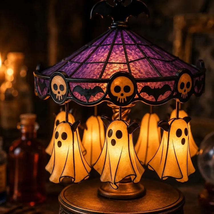 Halloween Ghost Carousel Motion Night Light Table Lamp Ornament, Ghost, Pumpkin