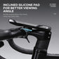 Black silicone bike phone holder with angled viewing bracket and handlebar mount