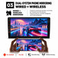 Double-DIN car MP5 player touchscreen showing wired and wireless phone mirroring
