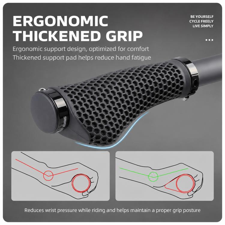 Black honeycomb handlebar grips with thickened ergonomic palm support pad