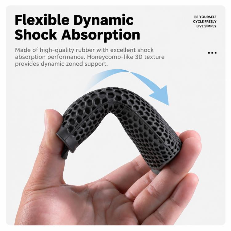 Black honeycomb grip cover with flexible shock-absorbing texture held in hands