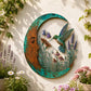 Acrylic circular wall decoration with teal hummingbird and colorful wildflowers