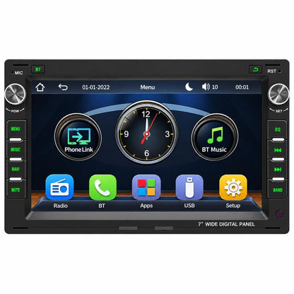 7-inch in-dash MP5 multimedia receiver with touchscreen and app icons display