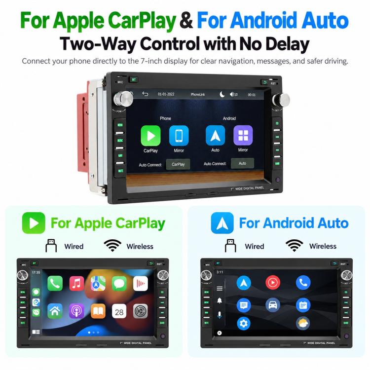 Car MP5 multimedia receiver front panel with touchscreen for CarPlay and Android Auto