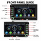 Car head unit front panel guide with labeled buttons, volume knob, and mode icons