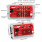 Car stereo rear connection panel with labeled audio inputs, camera input, and antenna ports