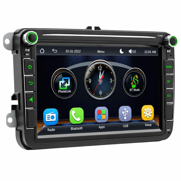 8-inch in-dash MP5 car stereo receiver with dark screen and app icons