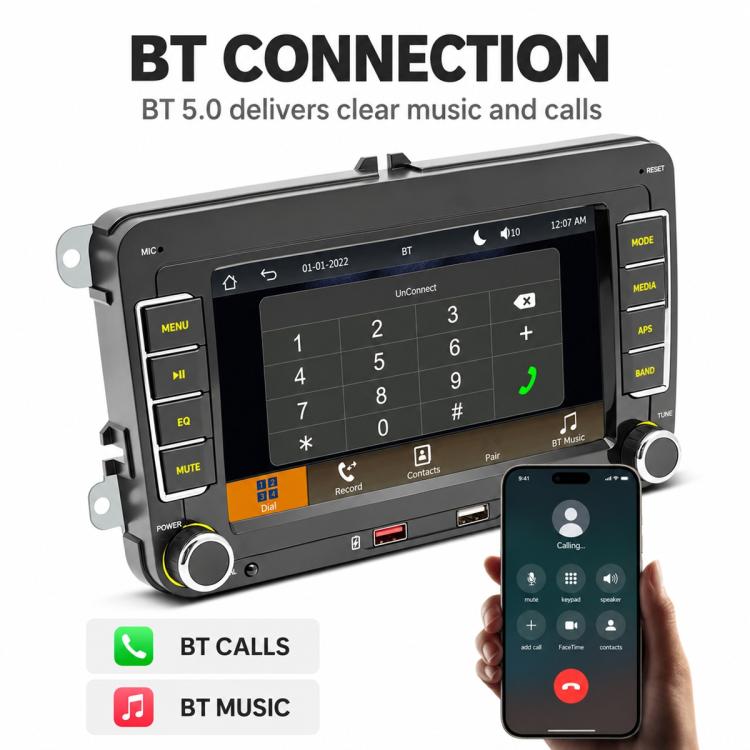 Car stereo with Bluetooth dialing keypad and smartphone call screen