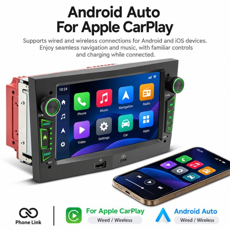Car MP5 player supporting wired Android Auto and Apple CarPlay phone connection
