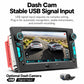 Car MP5 player with dash cam video on touchscreen and optional camera connection