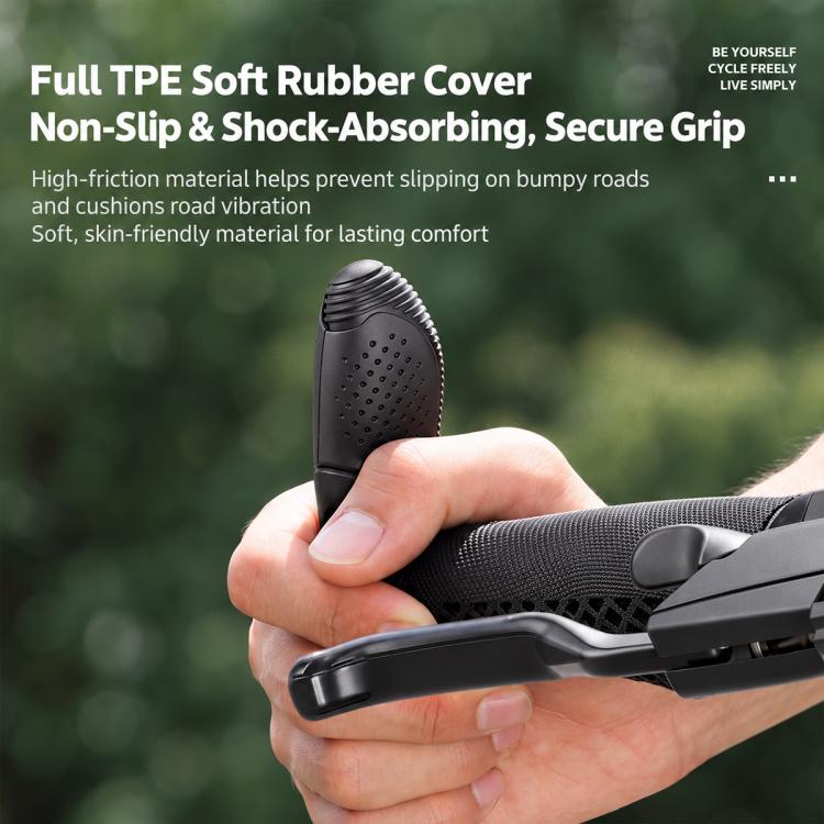 Black non-slip thumb rest bar grip cover with dotted texture and hand hold