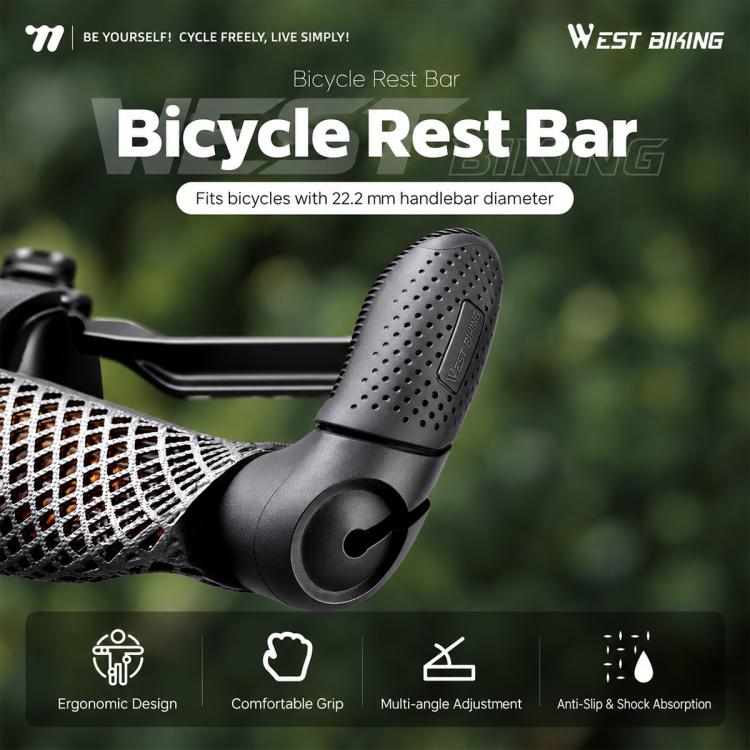 Black bicycle rest bar thumb grip end on handlebar with perforated rubber pad