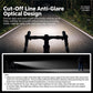 Black bike headlight with cut-off beam to reduce glare, mounted on handlebars.