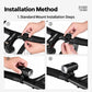 Black bike headlight installation steps on handlebar using the mount bracket.