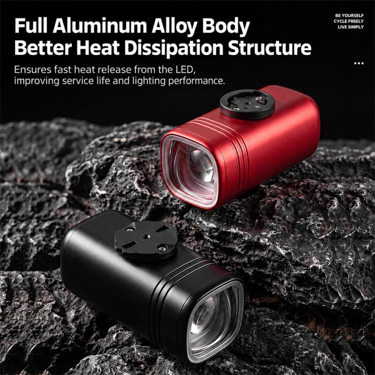 Red and black bike headlight bodies with LED front lens for night visibility.