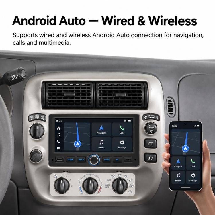 Car stereo with Android Auto on-screen display and smartphone connection