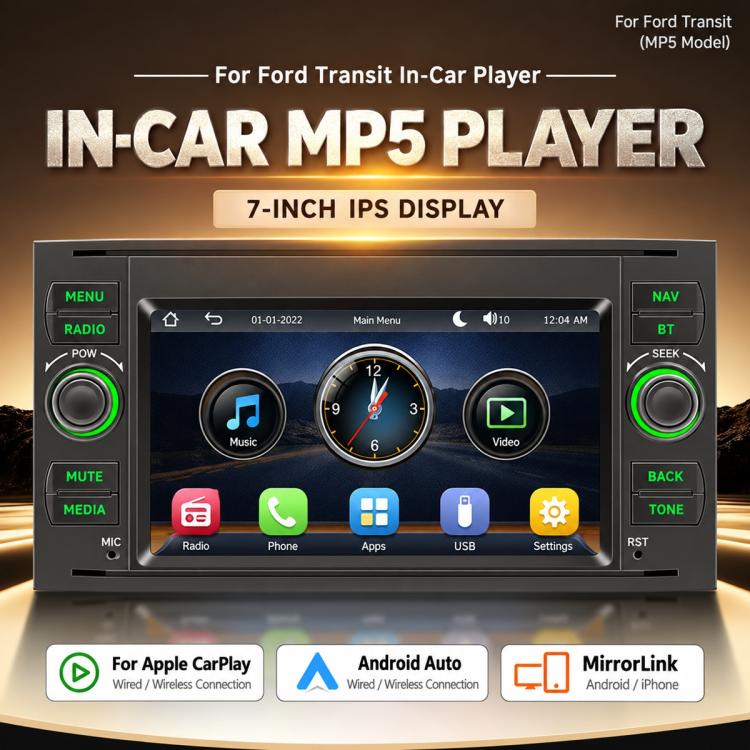 In-dash MP5 player with 7-inch IPS display and side control knobs