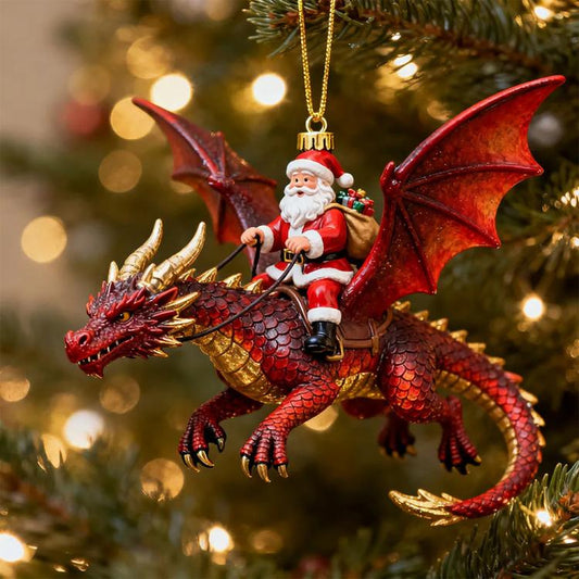 Santa Dragon Riders Ornament Collection, Red, Black, Blue, Green, Gold, White, 6 in 1 Color Mixed Set