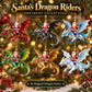 Six hanging Santa dragon rider ornament styles in red, black, blue, green, gold, white