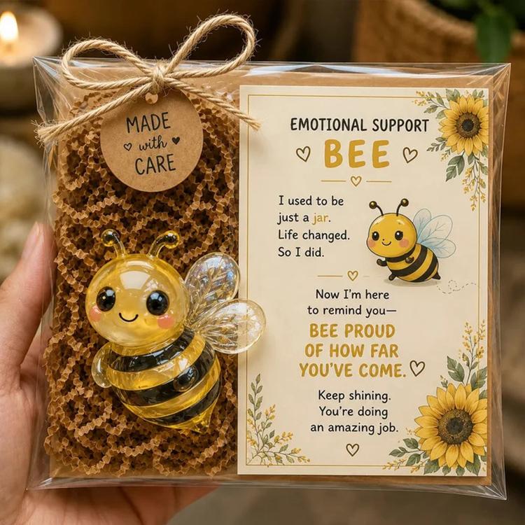 Emotional support glass bee animal gift in clear box with message card