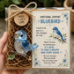 Emotional support glass bluebird animal gift in clear box with message card