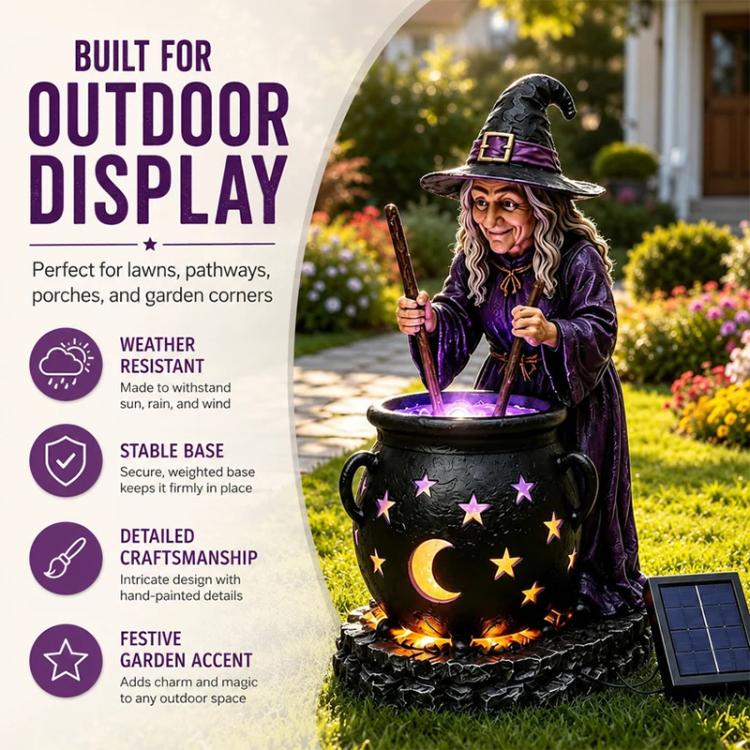 Halloween Witch Glowing Cauldron Solar Light Garden Stake