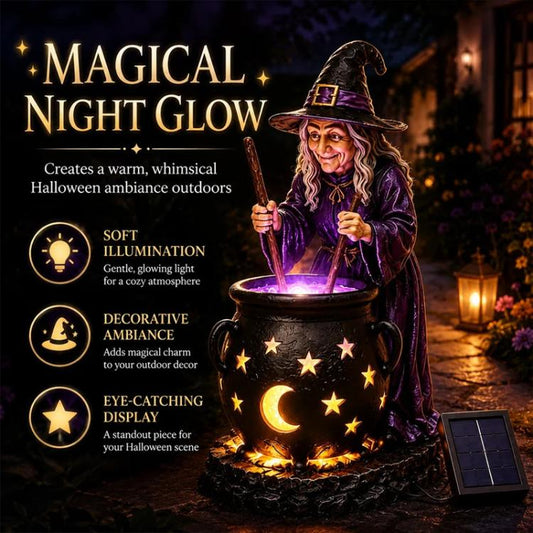 Halloween Witch Glowing Cauldron Solar Light Garden Stake