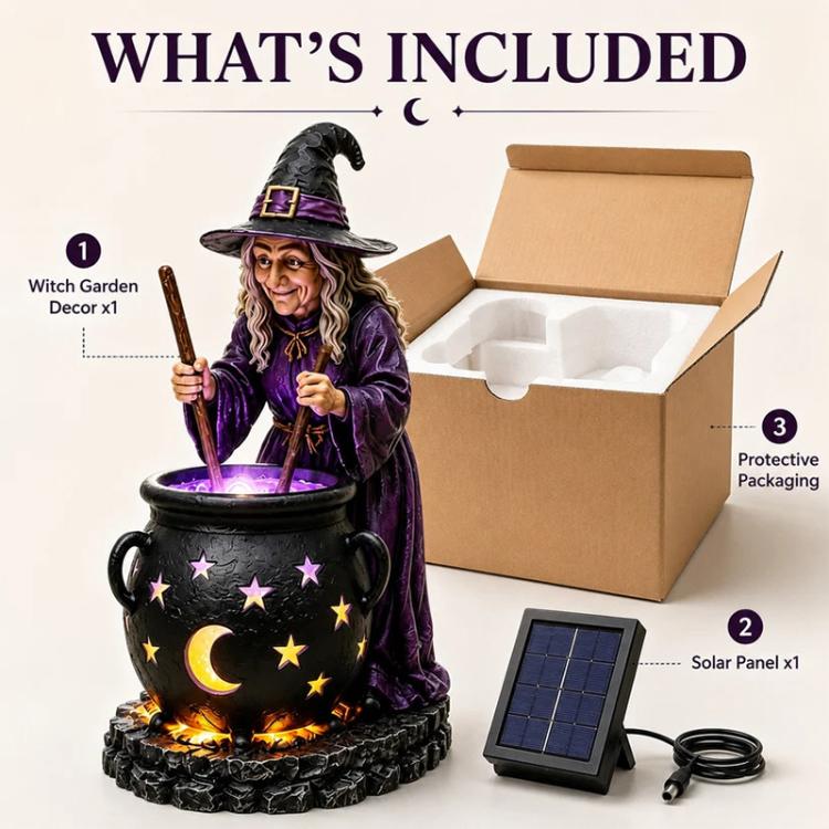 Halloween Witch Glowing Cauldron Solar Light Garden Stake