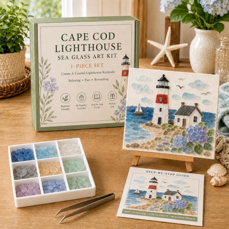 Cape Cod sea glass art kit (1-piece set) with ocean-toned glass pieces and guide