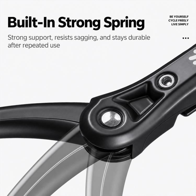 Kickstand hinge with built-in spring mechanism on black metal arm