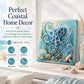 Octopus pearl art kit framed canvas with blue bead swirls, pearls, and starfish accents