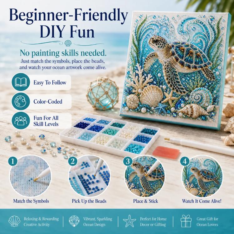 Ocean pearl art DIY kit canvas with blue sea turtle mosaic of rhinestone beads