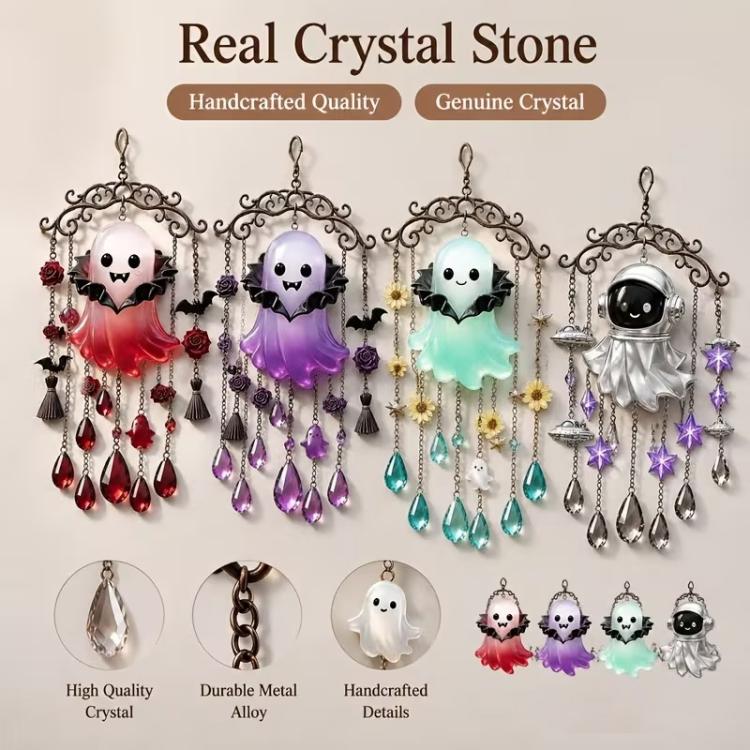 Assorted vampire ghost wind chimes set with multi-color crystals and metal alloy frames